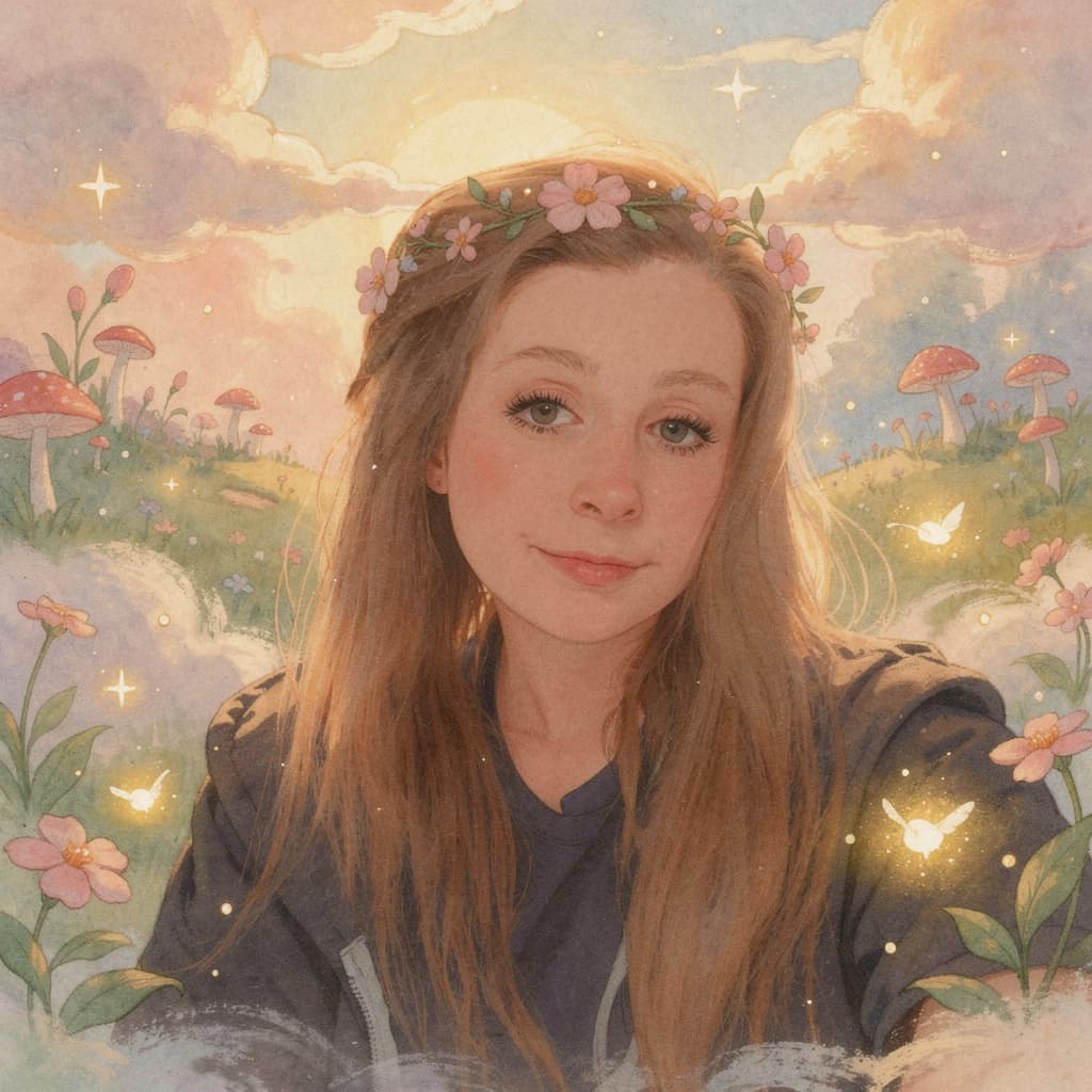 AI generated: A dreamy, whimsical fantasy illustration, glowing with soft magical light, surrounded by floating sp...