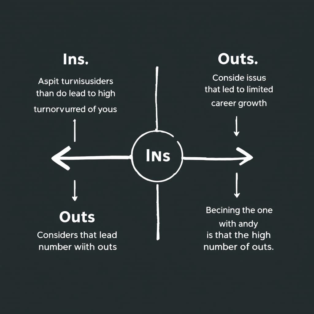 AI generated: an interrelation diagram showing ins and outs arrows considering issues that lead to high turnover a...