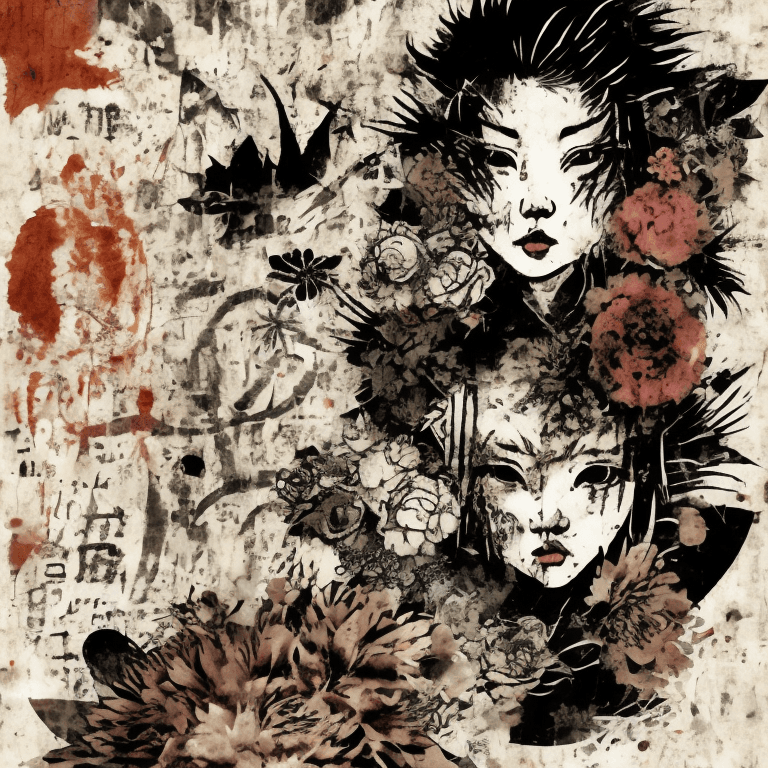 AI generated: a plain Japaneses Pirates tiger, black and sepia color tones, wabi-sabi art, abstract, collage punk,...