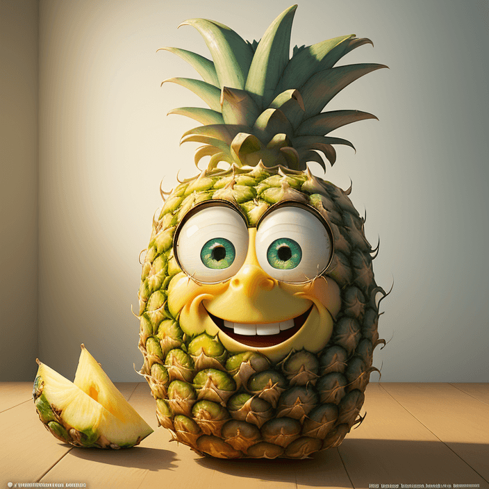 AI generated: A happy cartoon Pineapple, Pixar Style, perfect composition, 8k artistic photography, photorealistic...