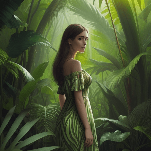 AI generated: young woman with  dress in jungle
