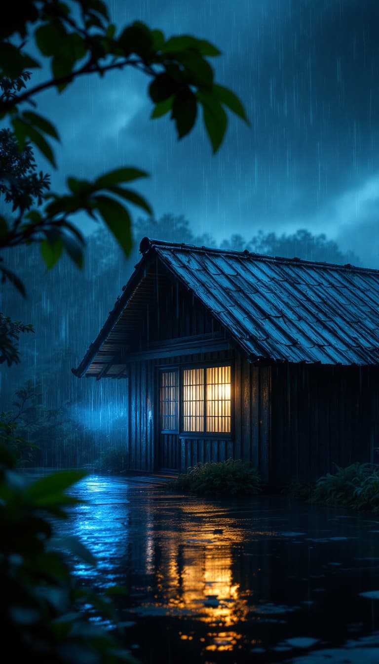AI generated: A hyper-realistic 8K scene during an intense storm on a very dark night. The image focuses on an iso...