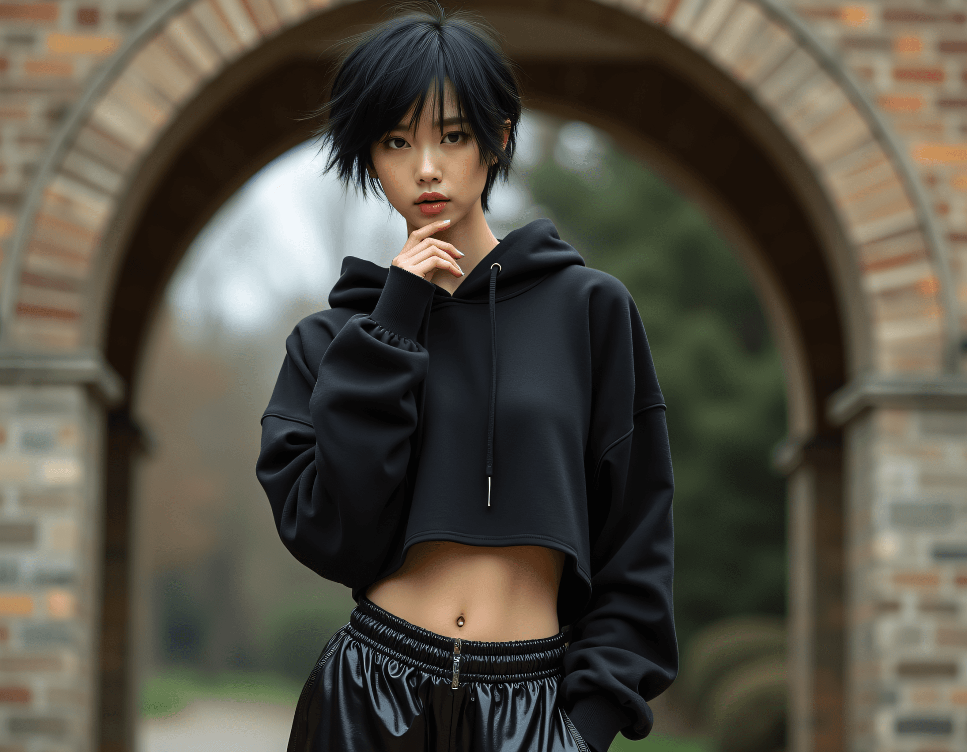 AI generated: advertising poster style a photo of a slim, small breast, flat chest, abs, young asian female superm...