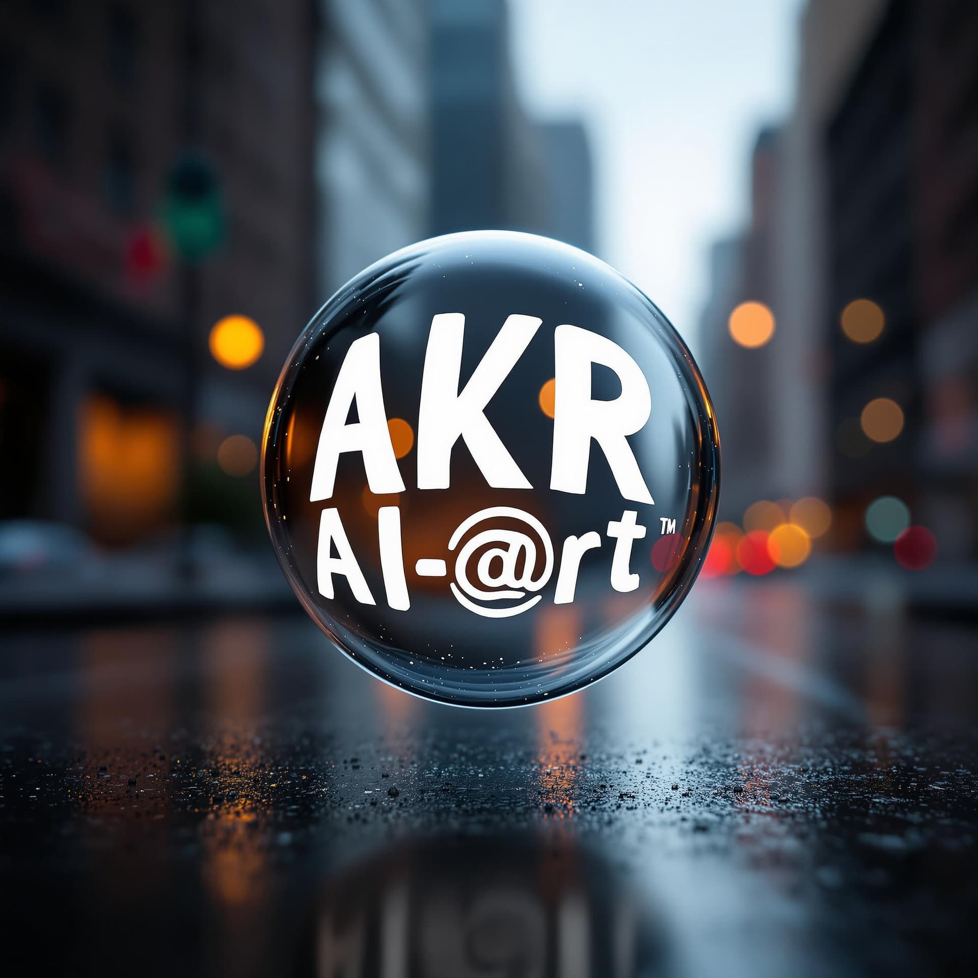 AI generated: Friendly Logo for a new art studio called "AKR AI-@rt", depicted in white letters inside a sphere, h...