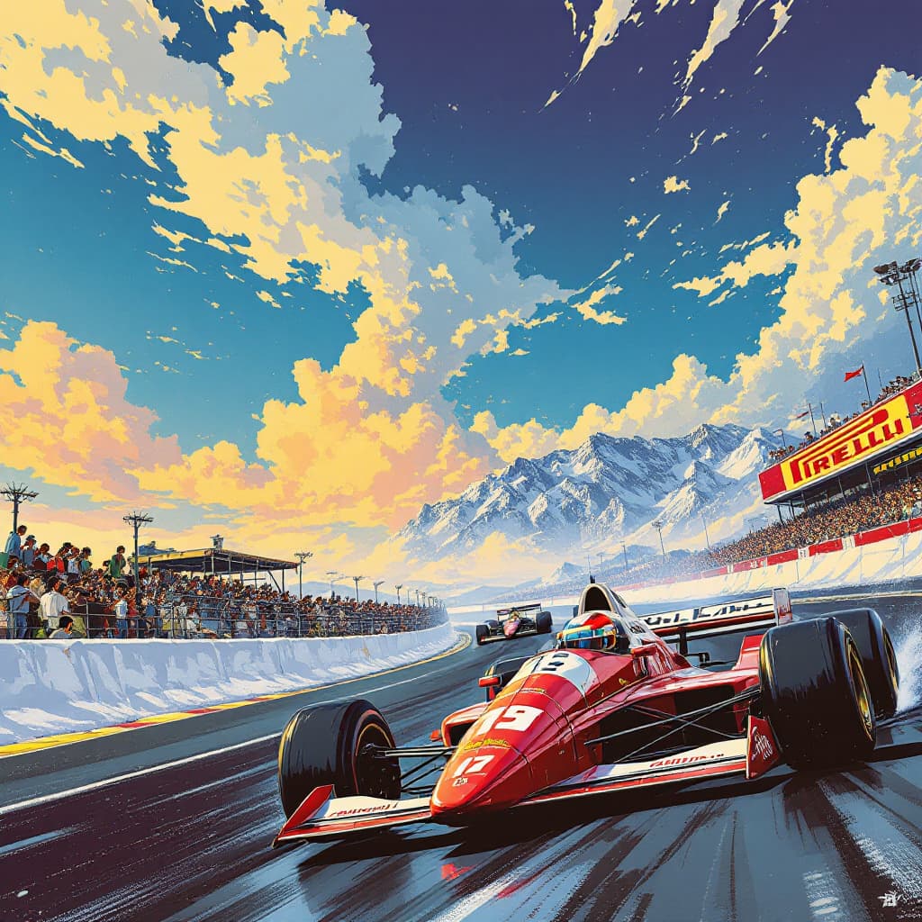 AI generated: 1980s japanese anime poster art for Grand Prix in RTVE with Ramon Garcia
