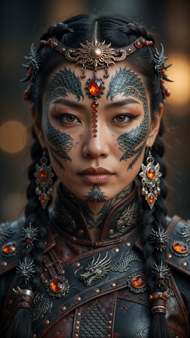 AI generated: Ultra-realistic National Geographic level portrait photograph of a striking East Asian woman with in...