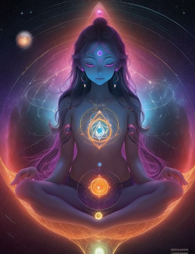 AI generated: envision the seven chakras as radiant, interconnected energy centers suspended in the universe. Each...
