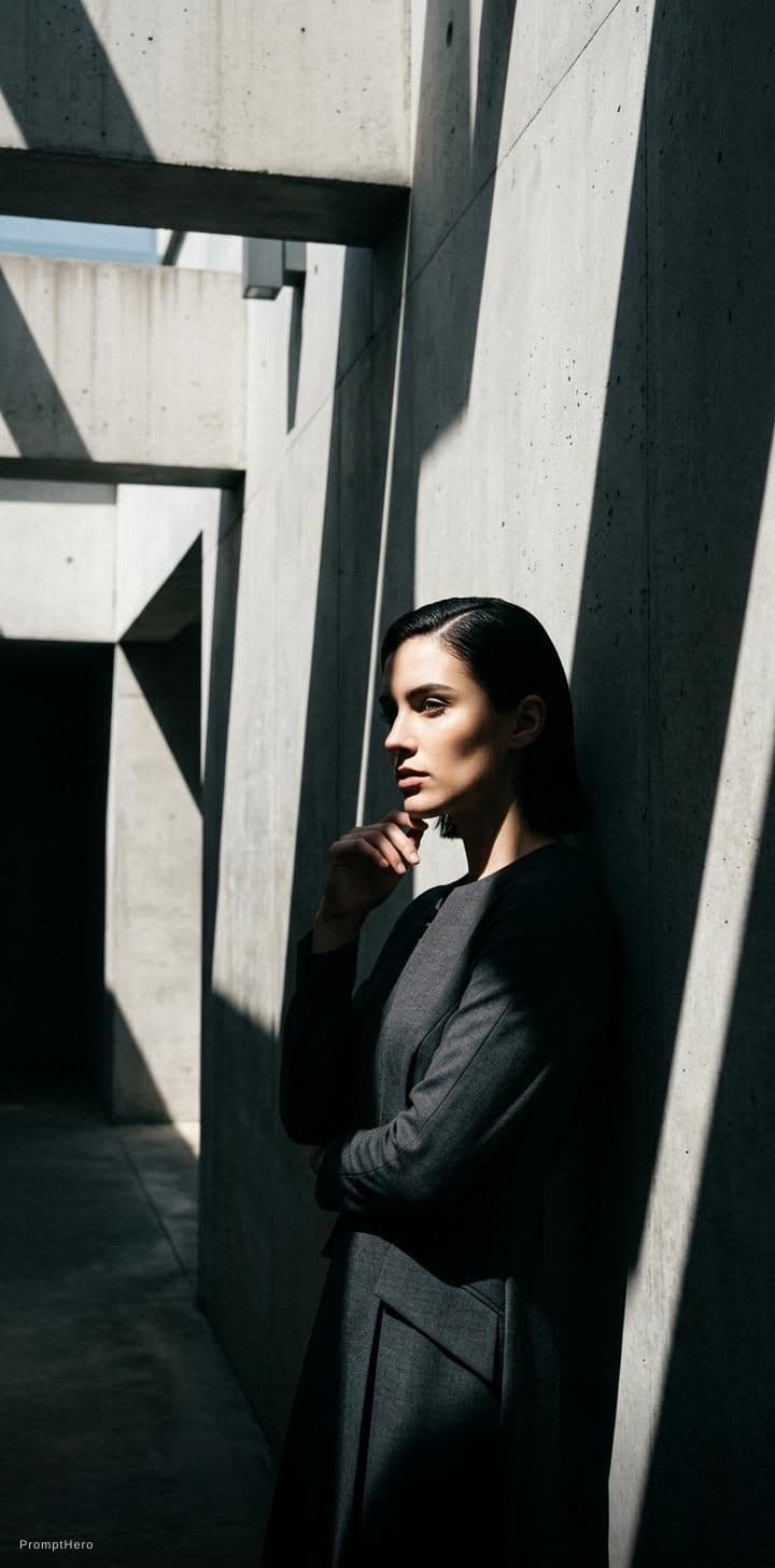 AI generated: high-resolution photograph, woman, stunning use of shadows, in the syle of crisp lines and forms,  U...