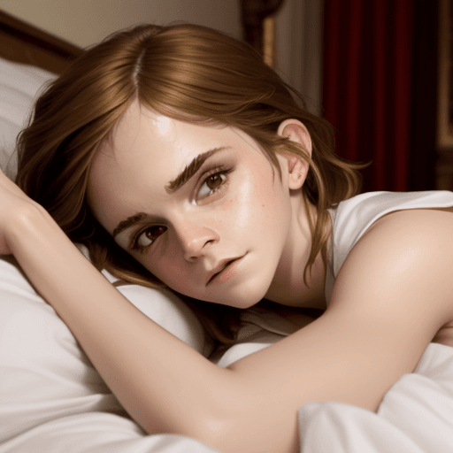 AI generated: Emma Watson lying in bed 
