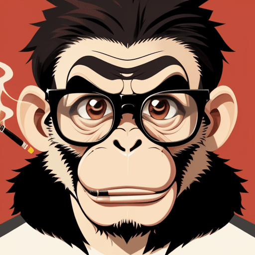 AI generated: vector illustration, monkey with Glasses and a cigarette, angry, watching at camera, cartoon

