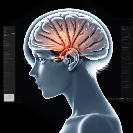 AI generated: a side profile human brain merges with a computer showing the soul less nature of memes on the inter...