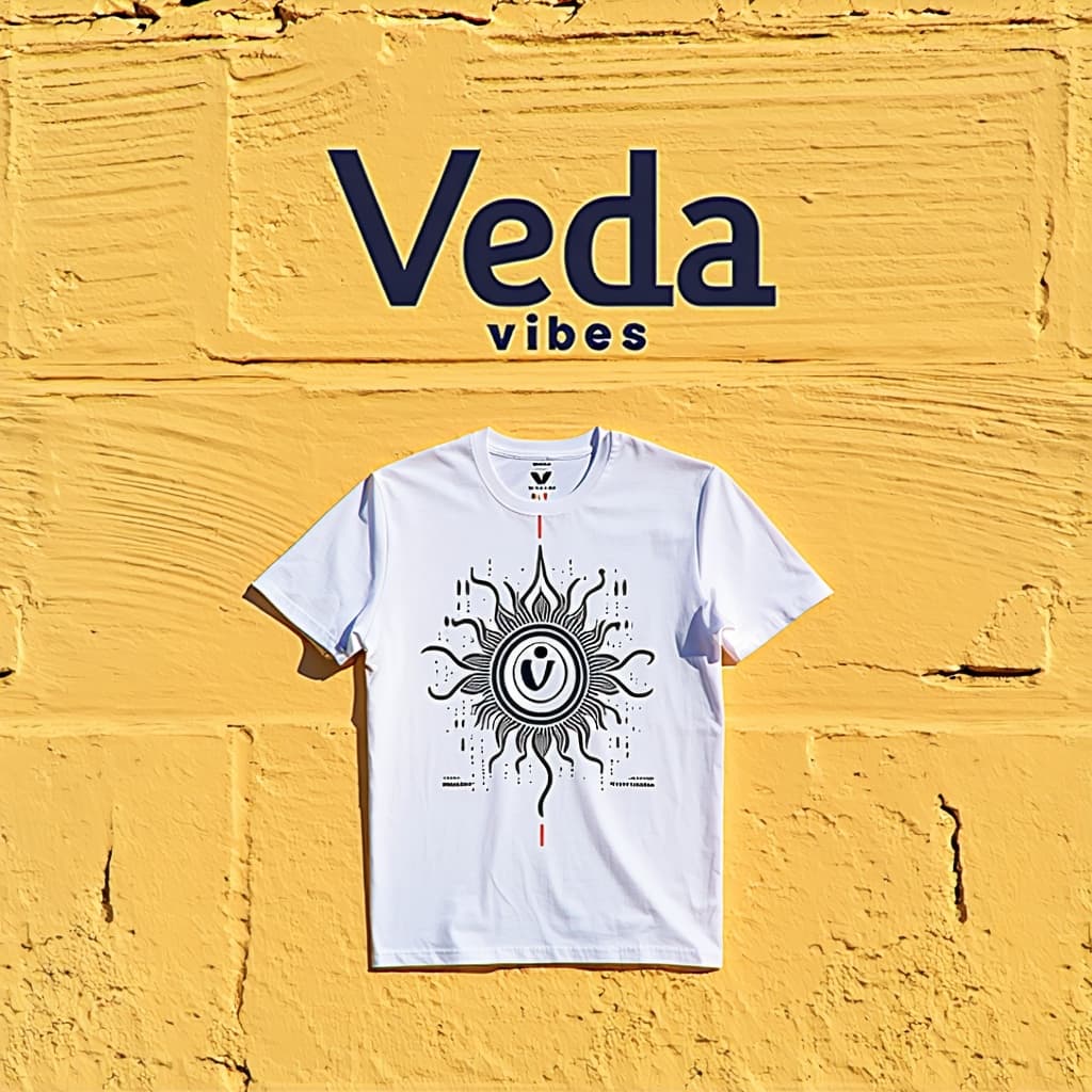 AI generated: create a clothing brand logo name Veda vibes, this brand prints something hindu snskrit verses and t...