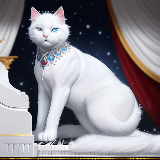 AI generated: /imagine prompt: color photo of a white cat with blue ruby jewels, an exquisite feline adorned with ...