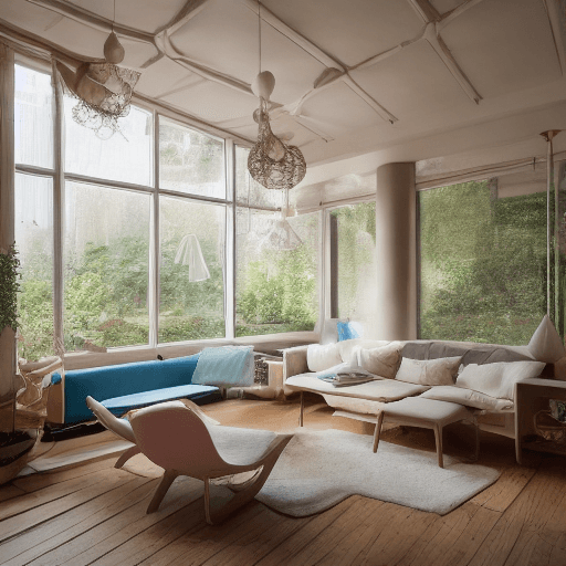 AI generated: High resolution photography interior design, dreamy sunken living room conversation pit, wooden floo...
