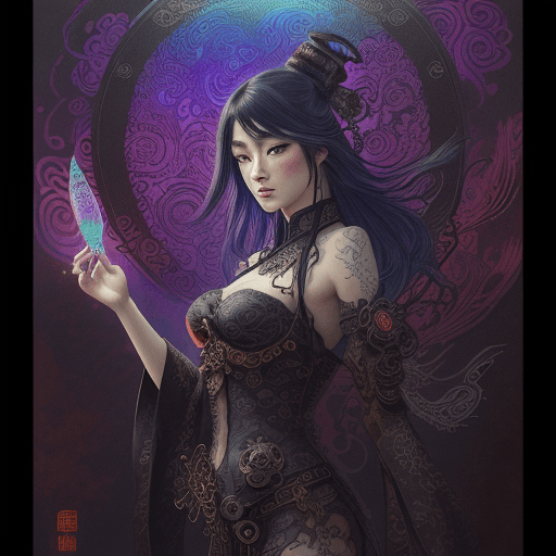 AI generated: psychedelic, steampunk, sumi-e, traditional chinese ink art, rich colors, vignette, moody, dark, epi...