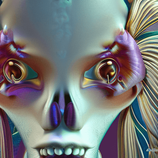 AI generated: Goddess close-up portrait ribcagel. jellyfish phoenix head, nautilus, orchid, skull, betta fish, bio...