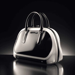 AI generated: most sophisticated women's handbag made with leather and silver trim, black+ white+ blush colors, pr...