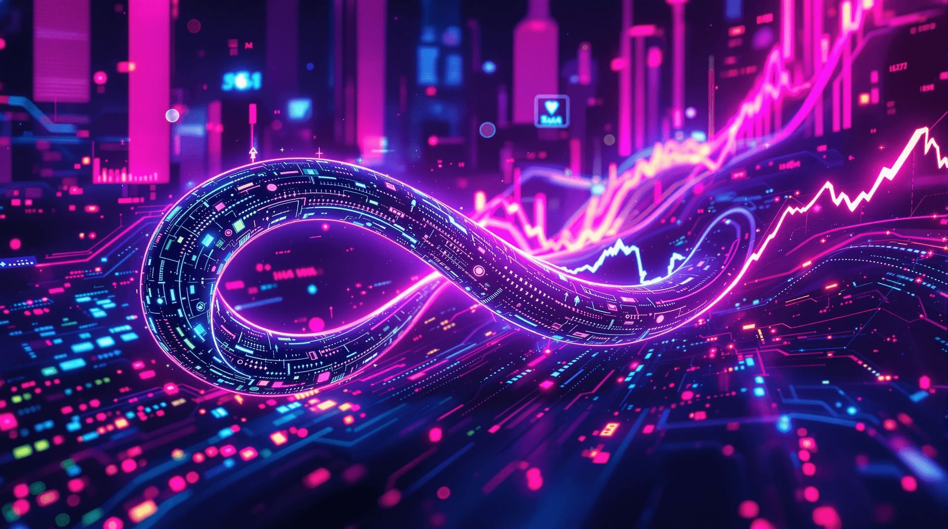AI generated: A futuristic, fluid, and dynamic representation of a high-tech financial market driven by technology...