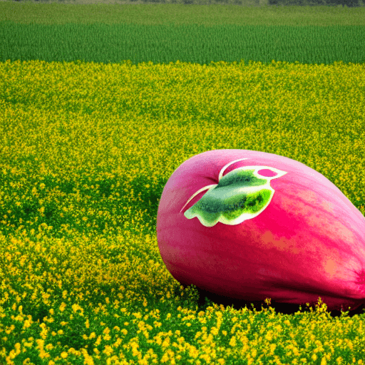 AI generated: COUCH SHAPED LIKE A WATERMELON IN A FEILD OF FLOWERS
