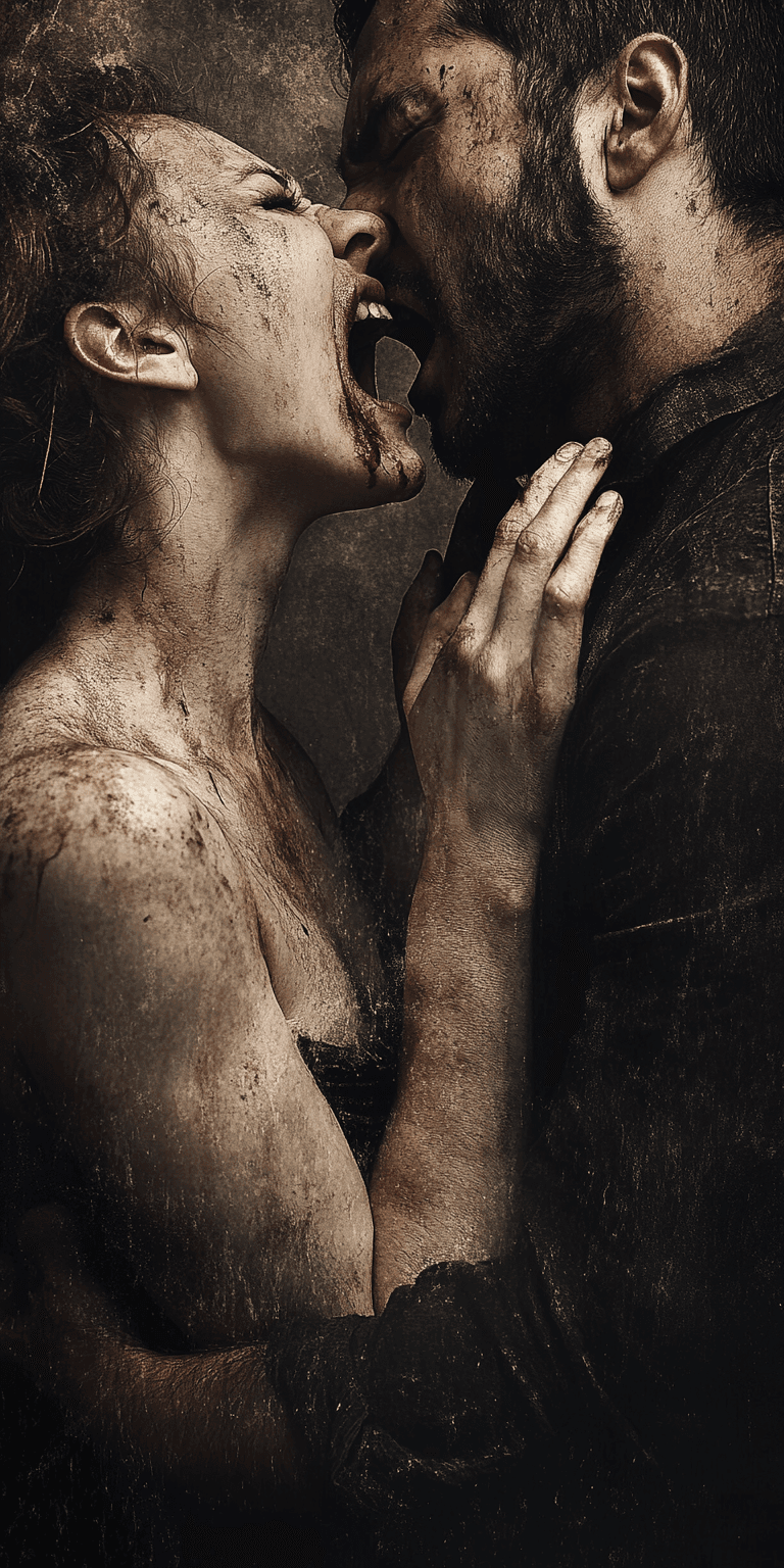 AI generated: A man and woman in the style of Caravaggio, screaming into each other's faces with their mouths open...