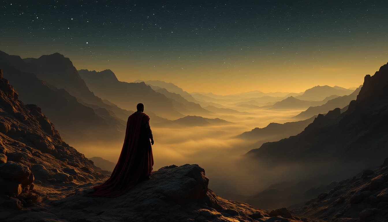 AI generated: Ultra-realistic .	Wide shot of the Zagros Mountains at night, mist and stars in the sky. [Yutab’s si...