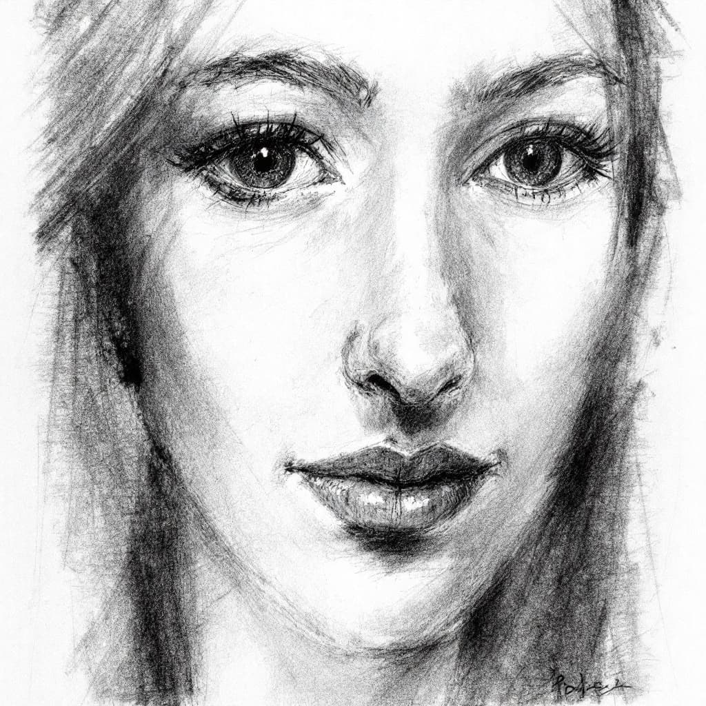 AI generated: graphite pencil drawing, simple, woman's face, by Odilon Redon --quality 2 --s 750 --v 5.2