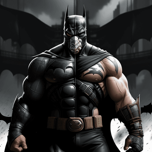 AI generated: Imagine Bane, with his strong muscles and towering height, battling Batman in a manga style. Bane, i...