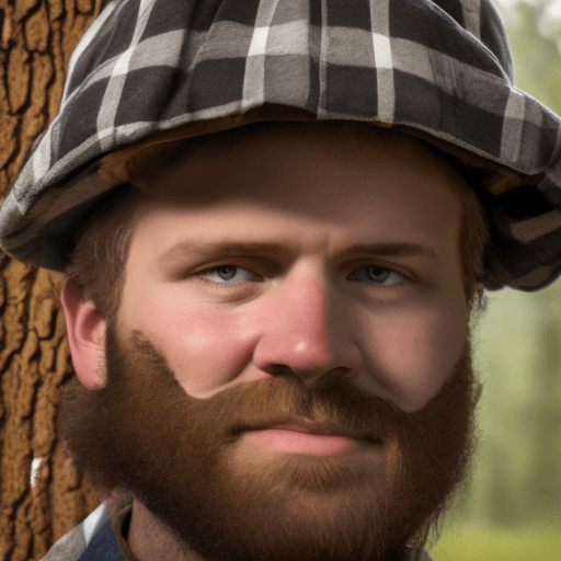 AI generated: a lumberjack looks straight at camera just upbody
