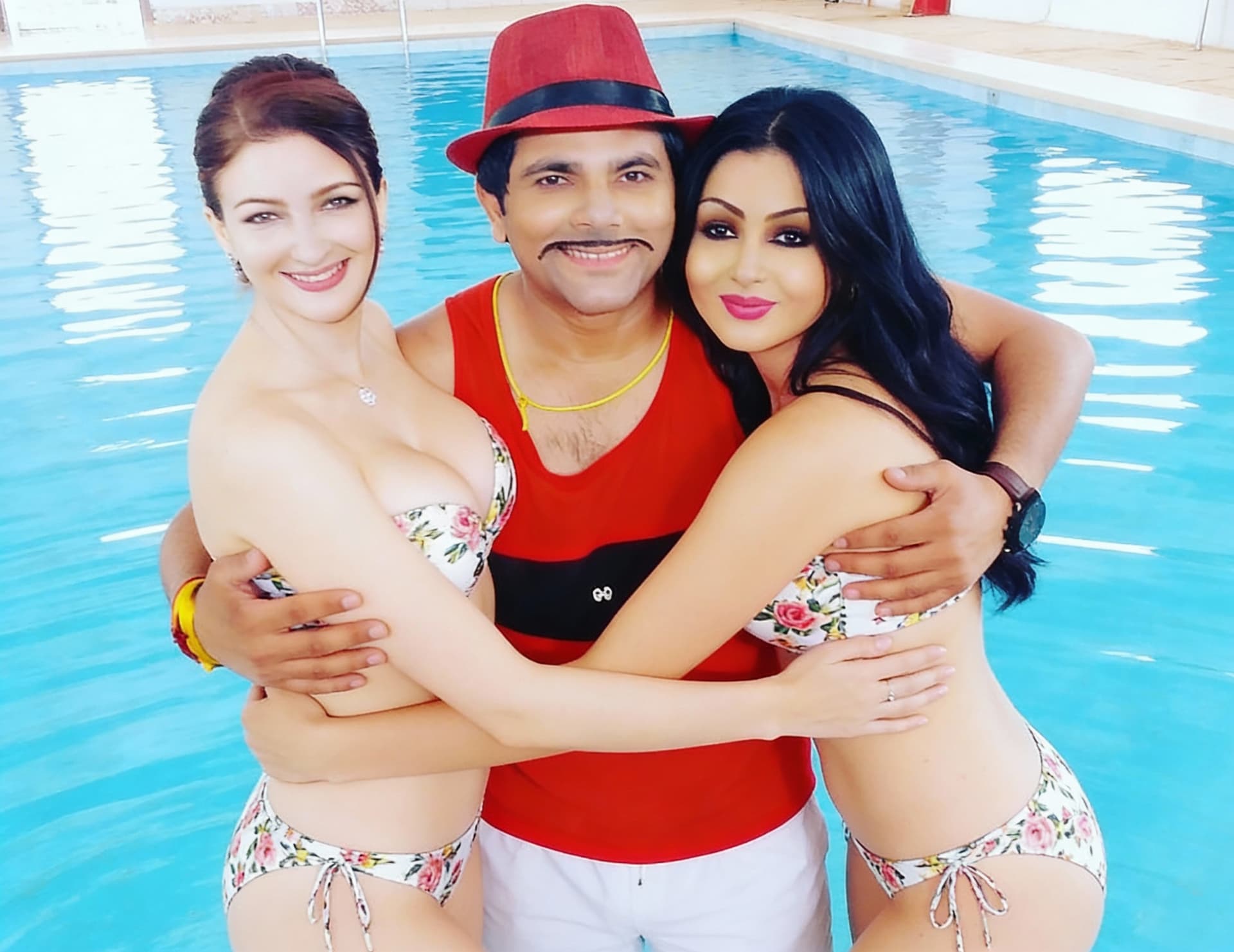 AI generated: The man hugging women tightly from behind the man wearing a white shorts