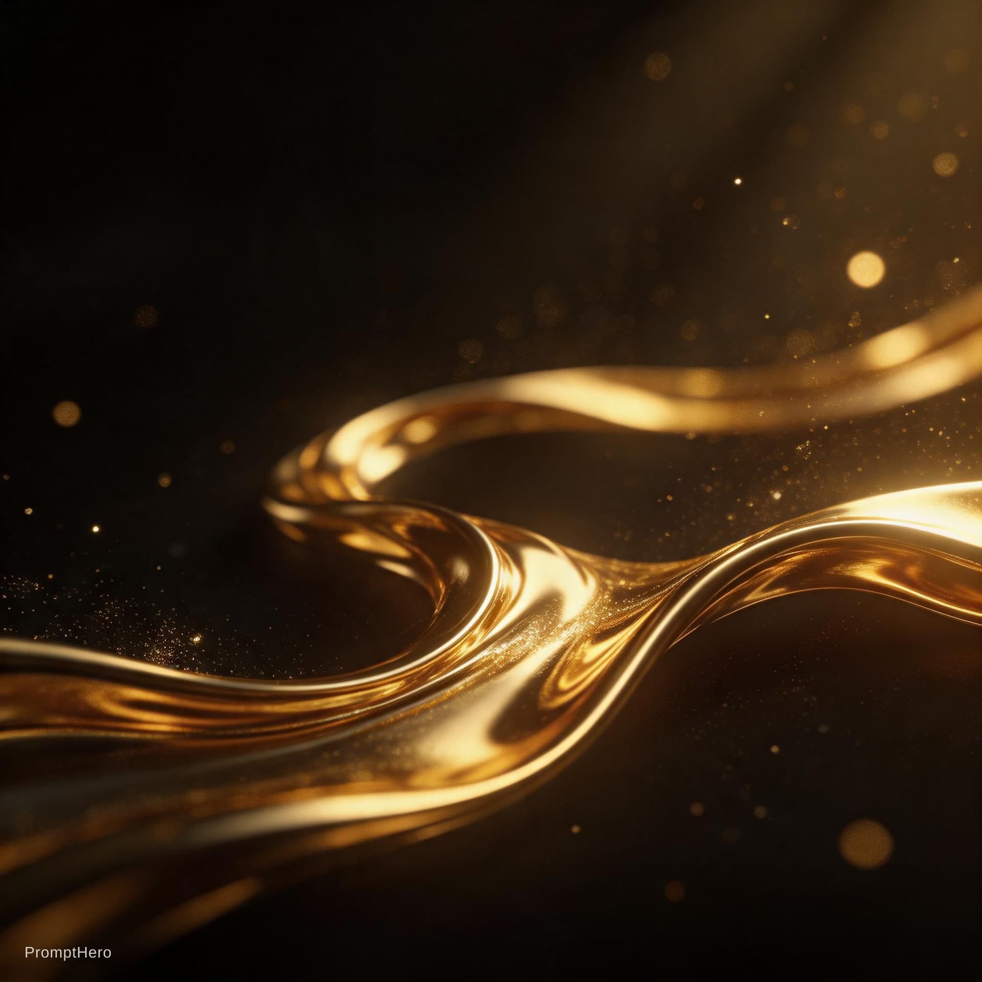 AI generated:  golden emotion and liquid elegance. From complete darkness, flowing streams of hyper-realistic liqu...