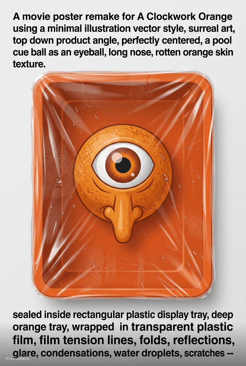 AI generated: A movie poster remake for A Clockwork Orange using a minimal illustration vector style, surreal art,...