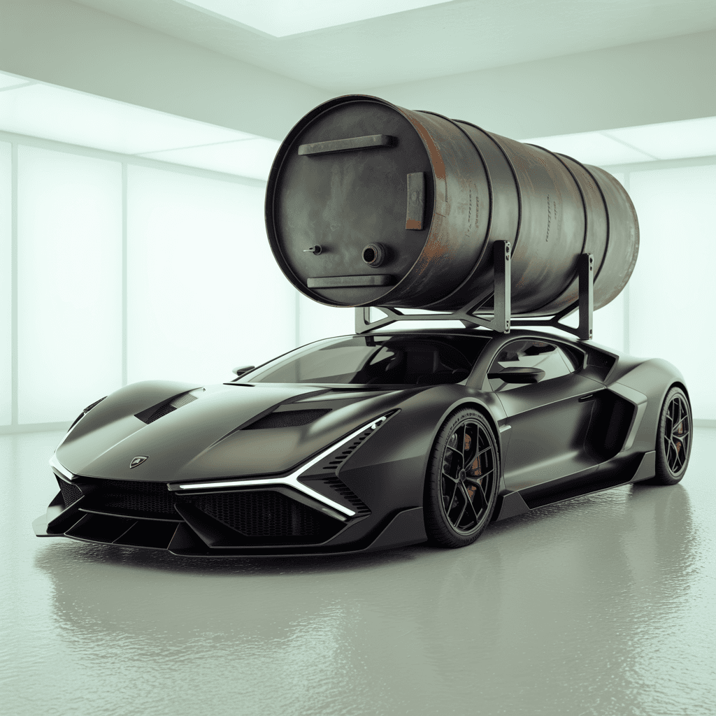 AI generated: A hyper-realistic photograph of a futuristic matte black sports car featuring aggressive, angular ae...