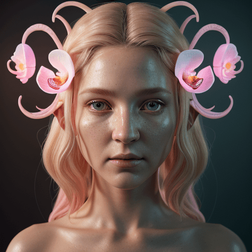 AI generated: Goddess close-up portrait ribcagel. jellyfish phoenix head, nautilus, orchid, skull, betta fish, bio...