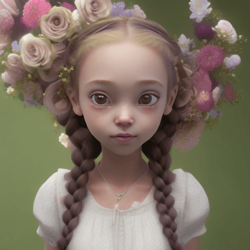 AI generated: A cute kind-hearted and nurturing young girl, with side braid pink hair, round face, soft smile line...