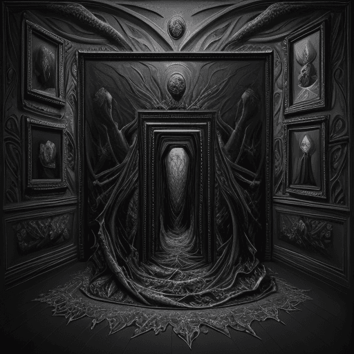 AI generated: surrealism painting, 16k, extreme detail, fine textures, ((dark shadows)), dark, sharp lines,blank b...