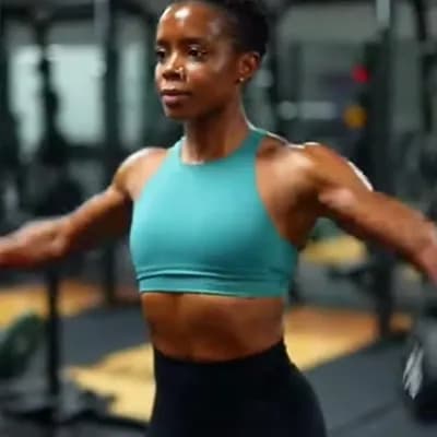 AI generated video: A black african female 
 bodybuilder

