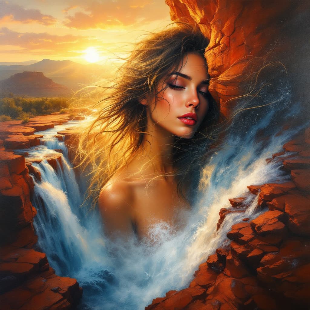 AI generated: A breathtaking oil painting blending the ethereal beauty of a woman’s face with the raw, untamed maj...