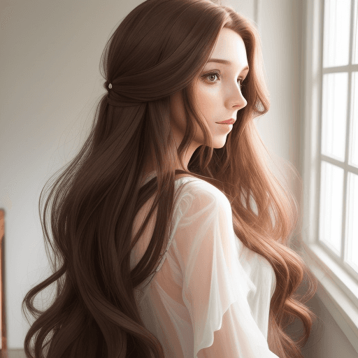 AI generated: woman, long flowy brown hair, sheer 