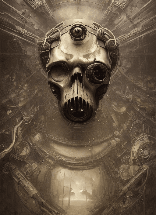 AI generated: portrait SKULL with gasmask in a scenic dystopian environment, intricate, elegant, highly detailed, ...