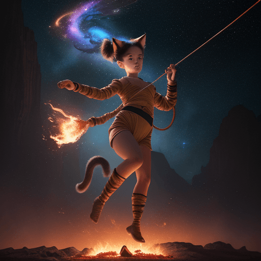 AI generated: cinematic portrait of a young beautiful and cute female with a monkey's tail, small kitty ears and c...