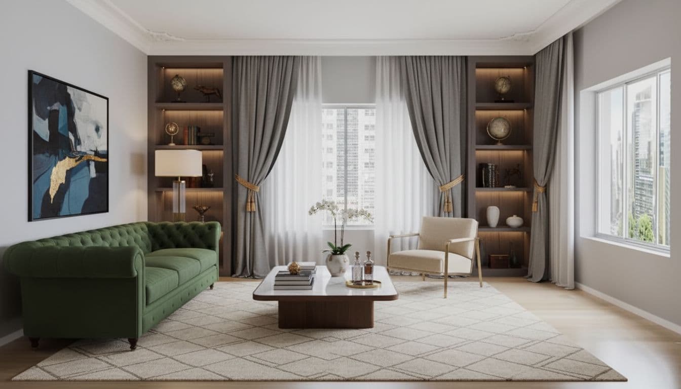 AI generated: home staging the room with an old money style but also with modern style