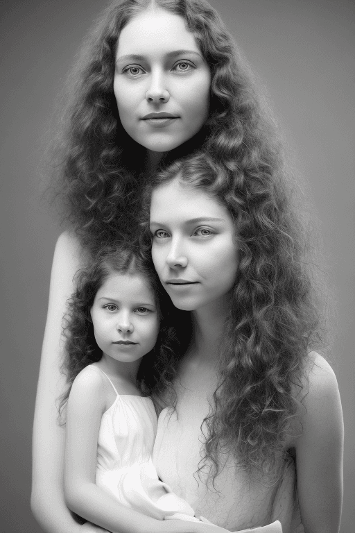 AI generated: (mother age 30:1.2), shoulder length hair, brown hair, natural curls, blue hazel eyes, perfect face,...