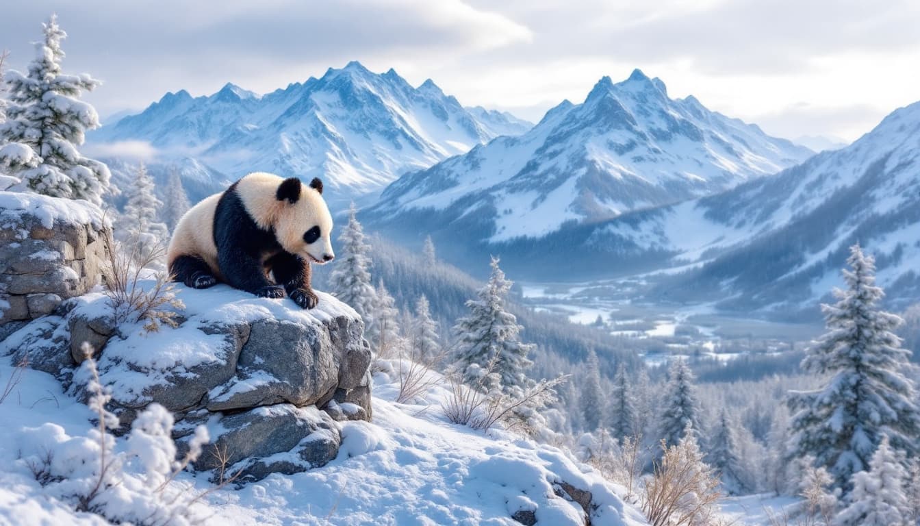 AI generated: panda in snow mountain