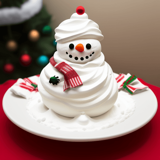 AI generated: a christmas setting, a snowman made of whipped cream and a whipped cream can besides
