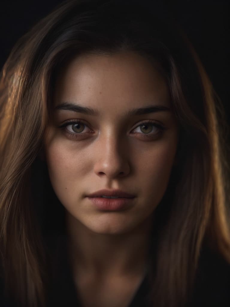 AI generated: Close-up photograph of a 20-year-old woman, (highly detailed face:1.4) (smile:0.7) (dark background:...