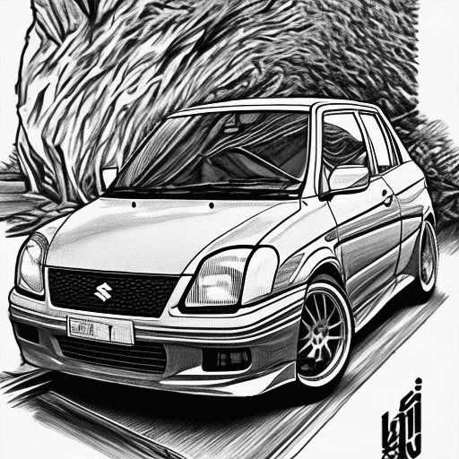 AI generated: suzuki swift 90s, drifting in initial d mountain, initial d art style, manga black and white, page o...