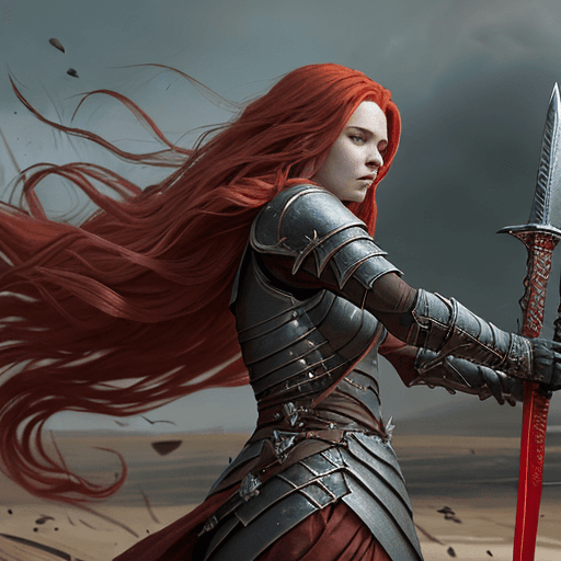 AI generated: Malenia from the game Elden Ring, on the battlefield, holding her deadly sword, her flowing red hair...