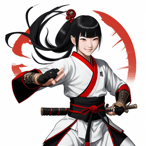AI generated: in style of Wu Guanzhong, character chart,a Japanese young warrior character,karate costumes, Wear g...