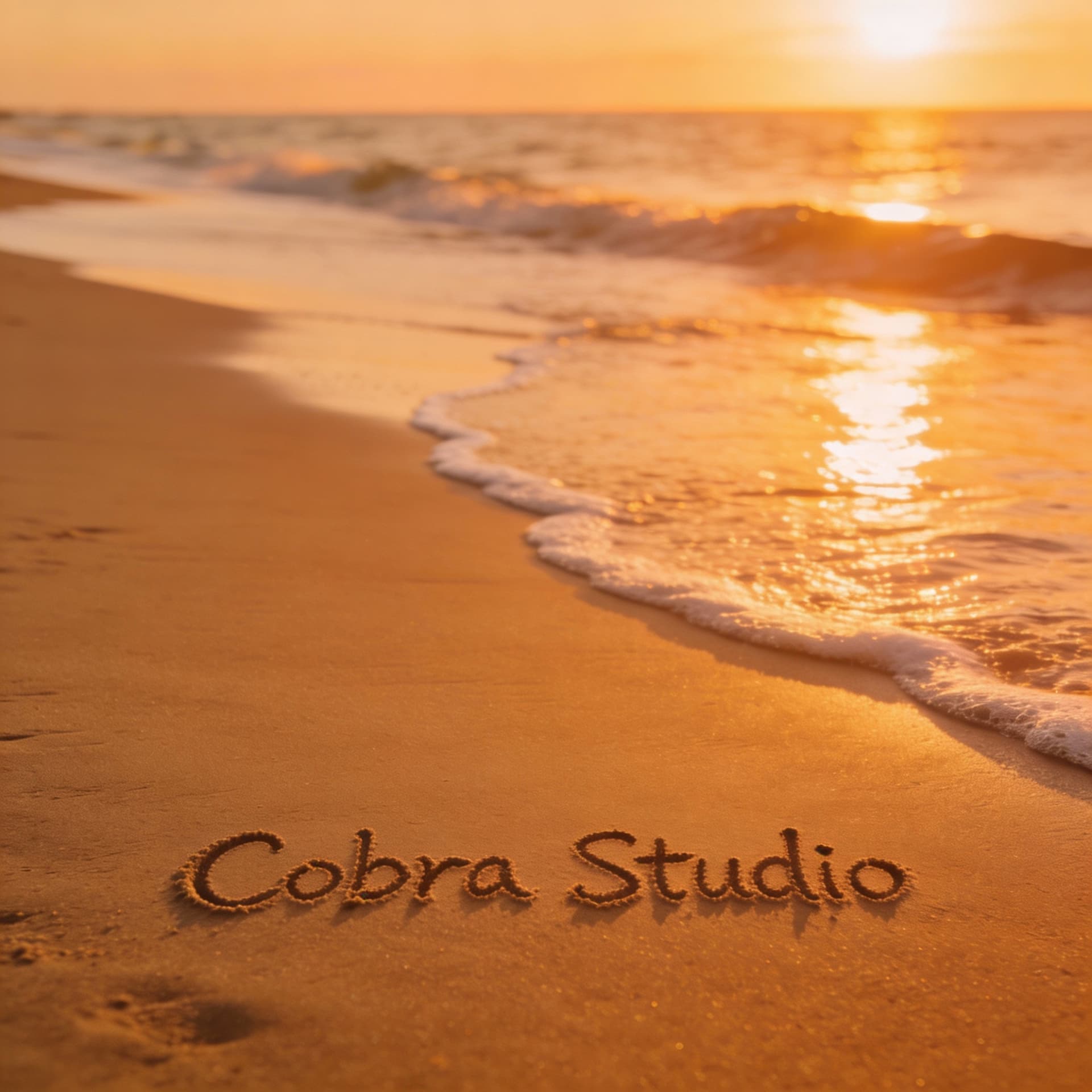 AI generated: A serene beach scene at sunset, with gentle waves washing onto the sandy shore. The sand is smooth a...