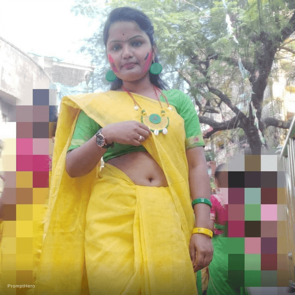 AI generated: Showing navel by lifting up top saree